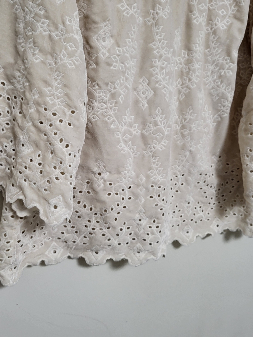 JOHN MARK Ivory Embroidered Velvet Eyelet Cotton Tunic Top - Picture 3 of 7